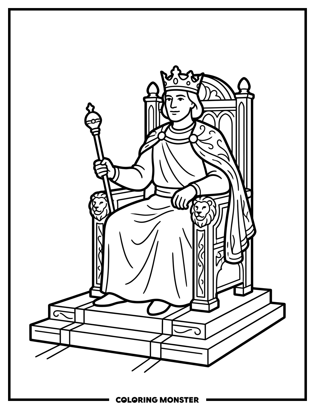 King on Ornate Throne Coloring Page