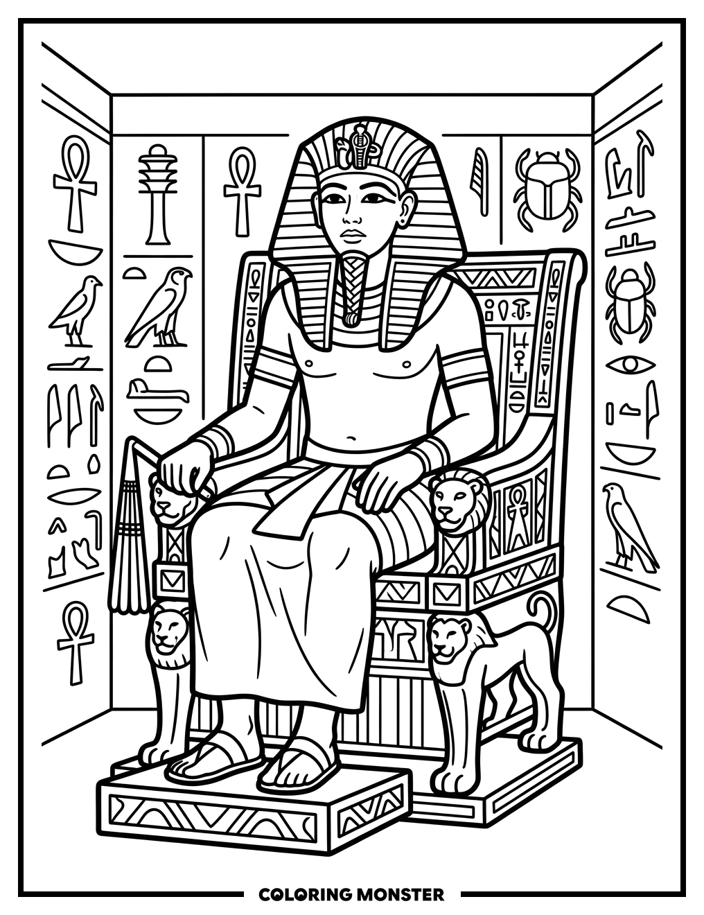 King Tut on His Throne Coloring Page