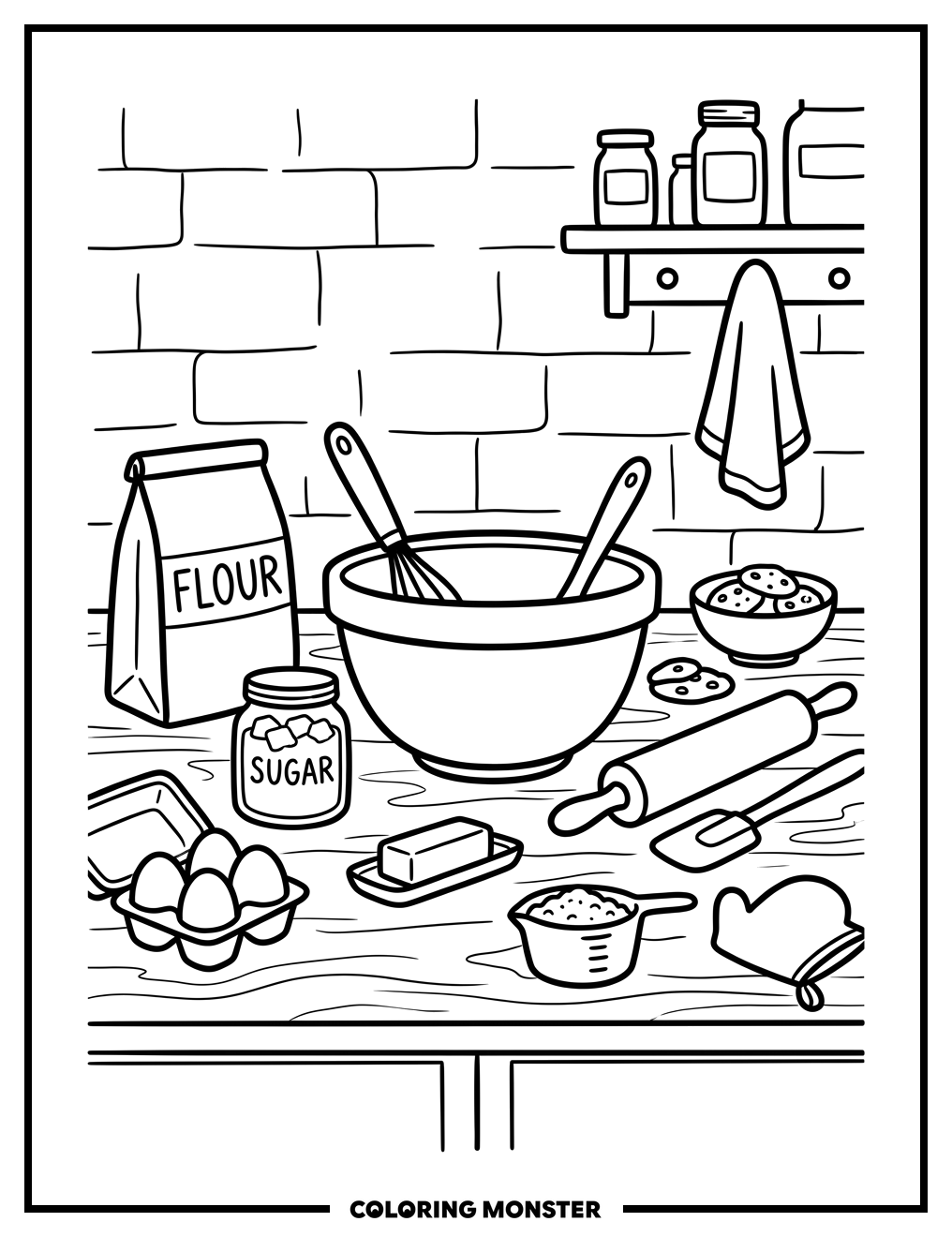 Kitchen Counter Baking Scene Coloring Page