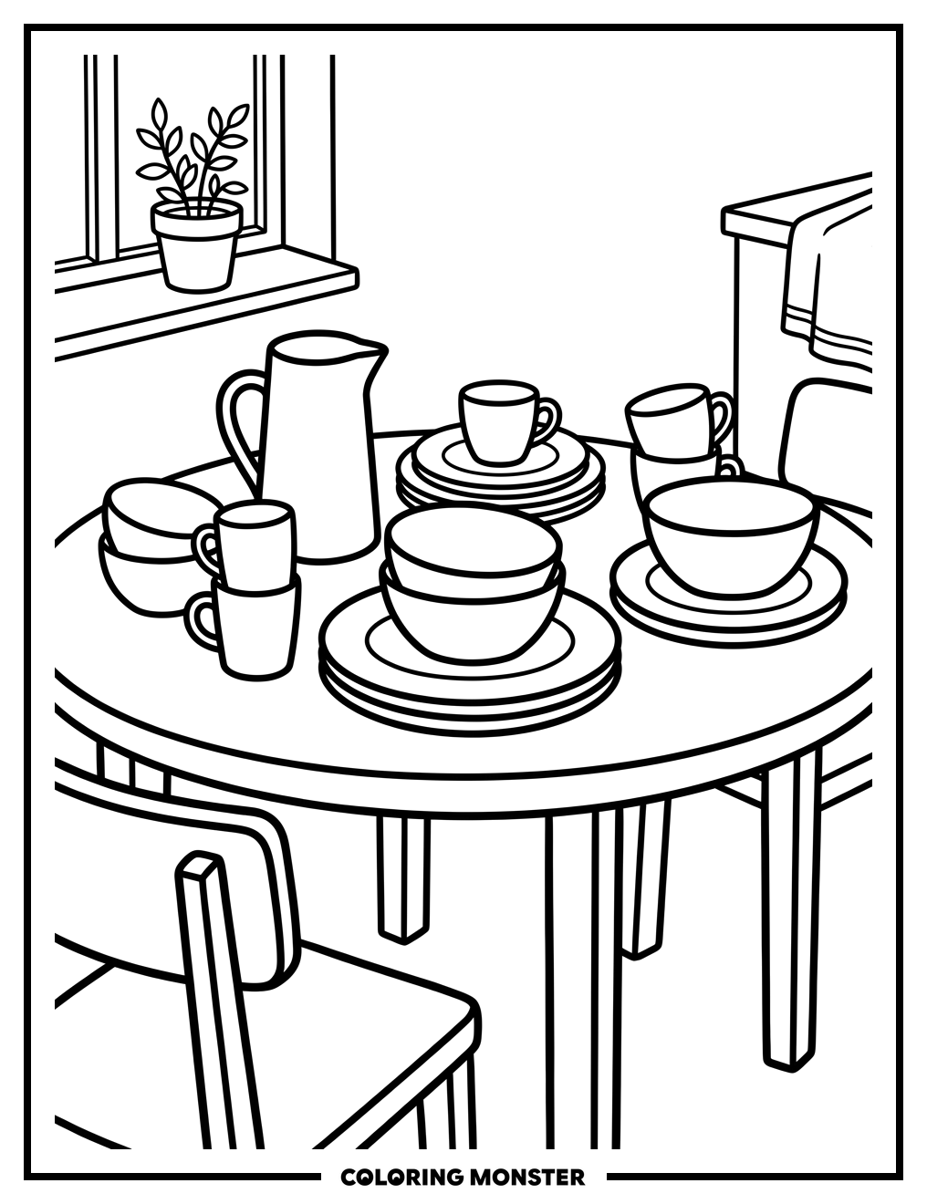 Kitchen Table Setting Coloring Page
