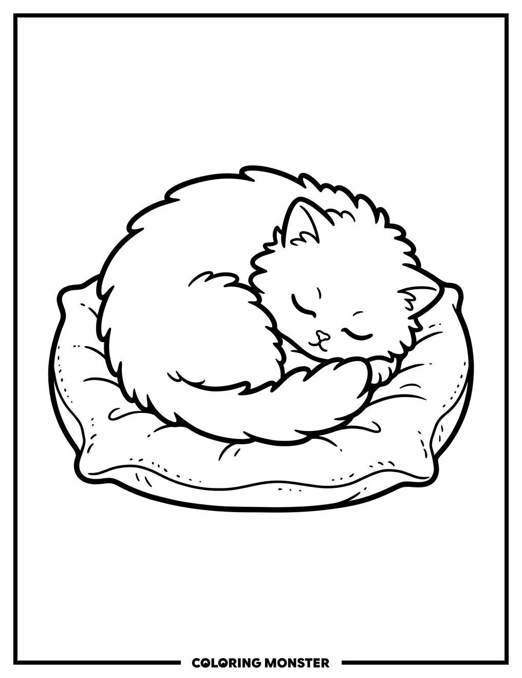Kitten Curled Up Asleep Coloring Page