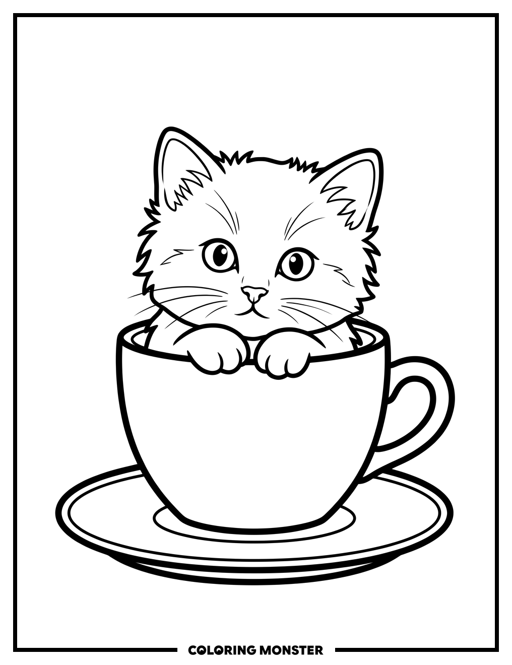 Kitten in Coffee Cup Coloring Page