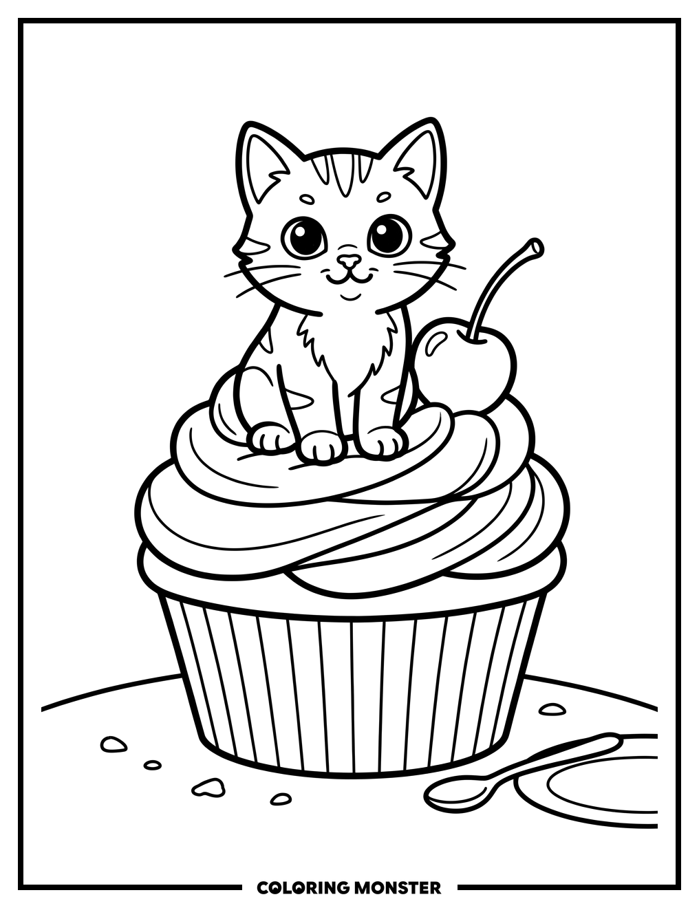 Kitten On A Cupcake Coloring Page
