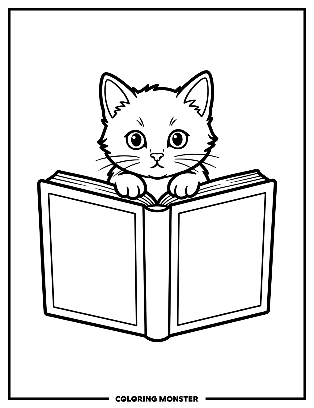 Kitten Peeking Over A Book Coloring Page