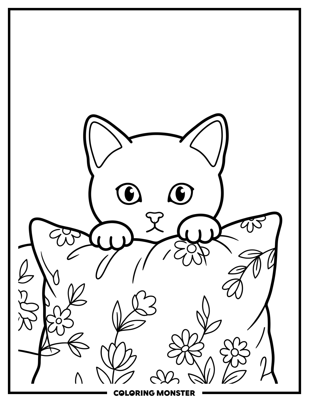 Kitten Peeking Over Cushion Coloring Page