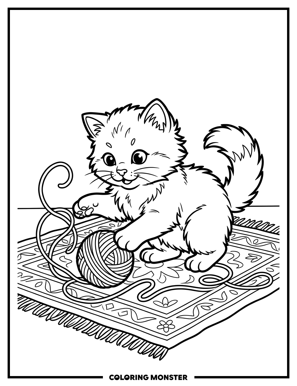 Kitten Playing With Yarn Coloring Page