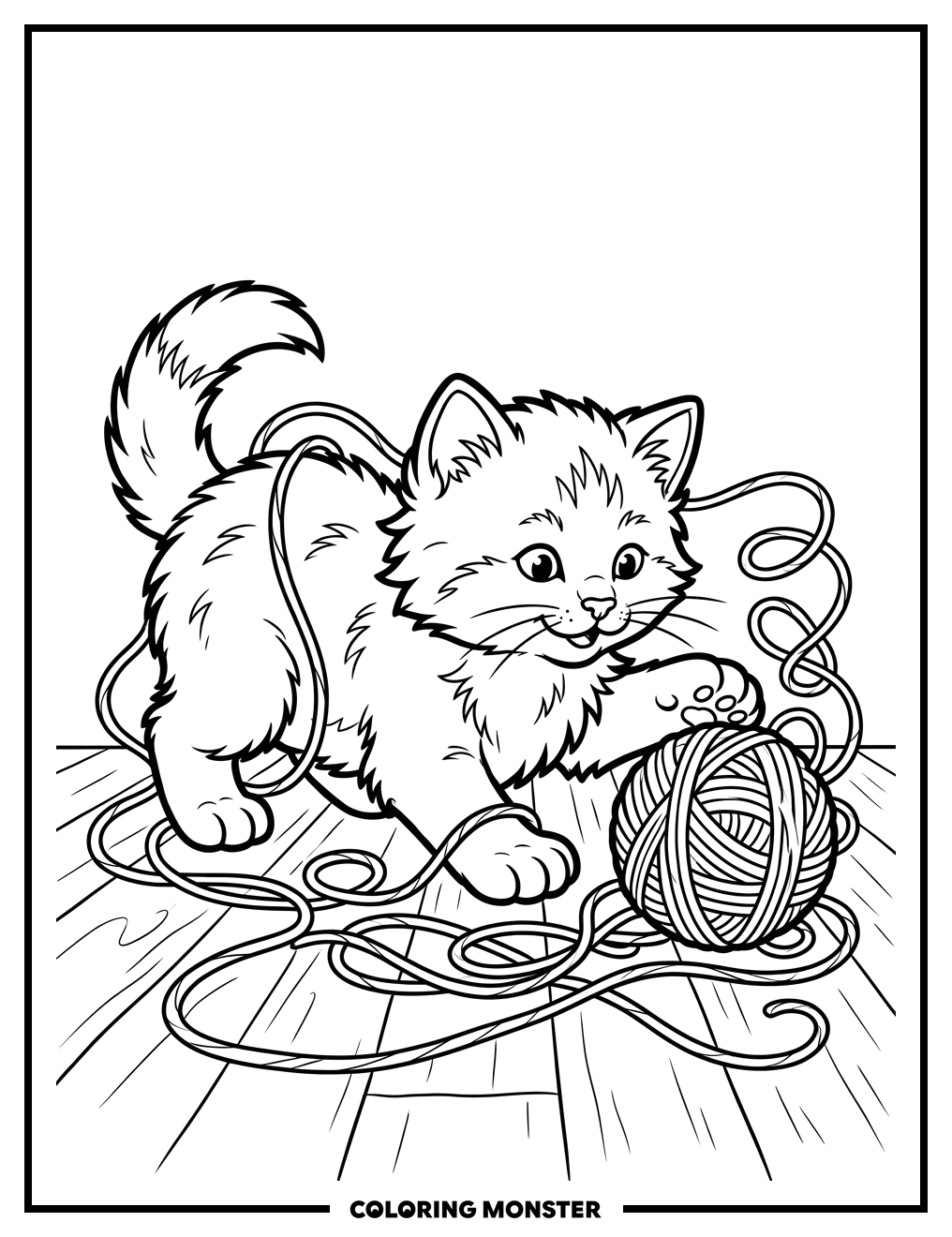 Kitten Playing With Yarn Coloring Page