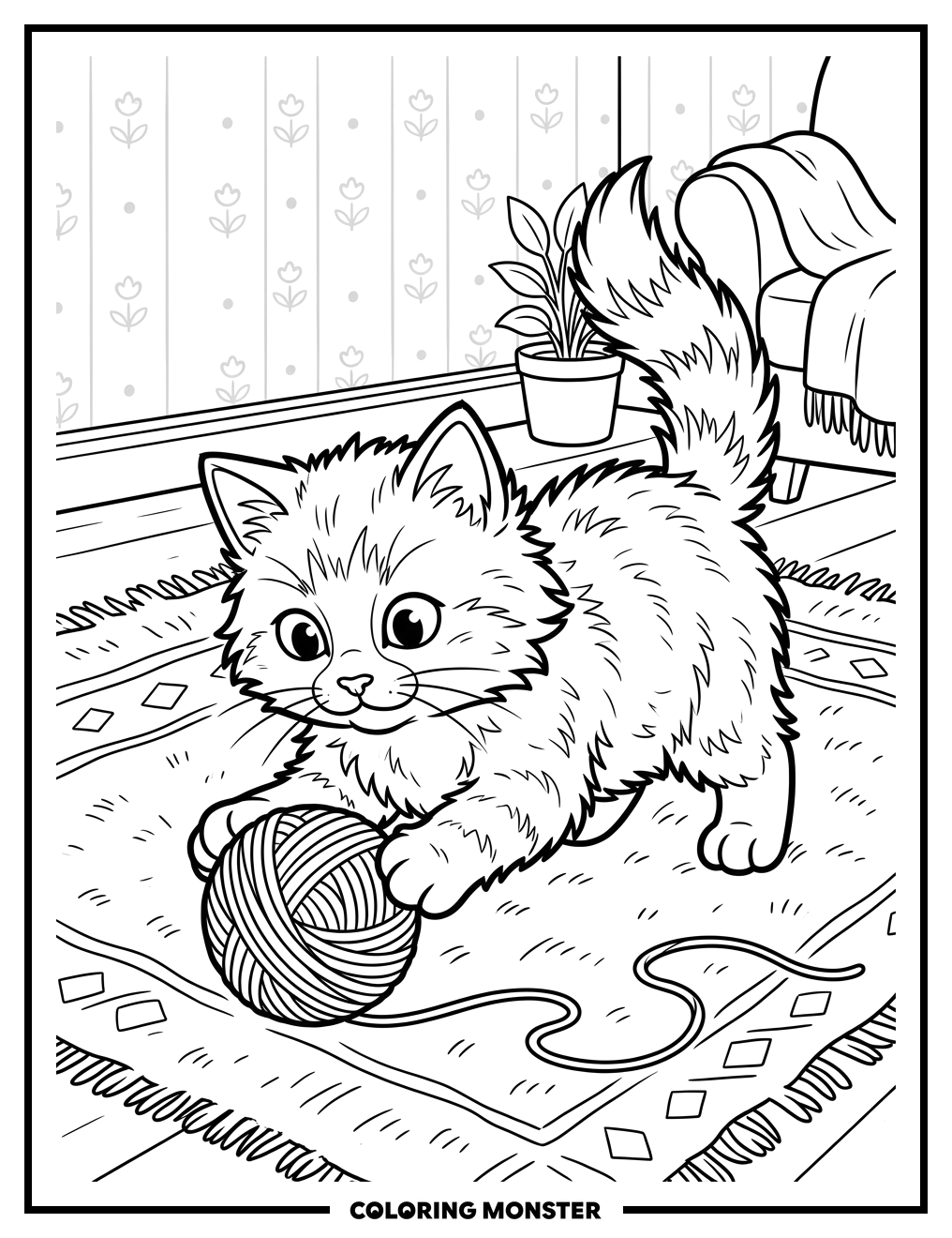 Kitten Playing With Yarn Coloring Page