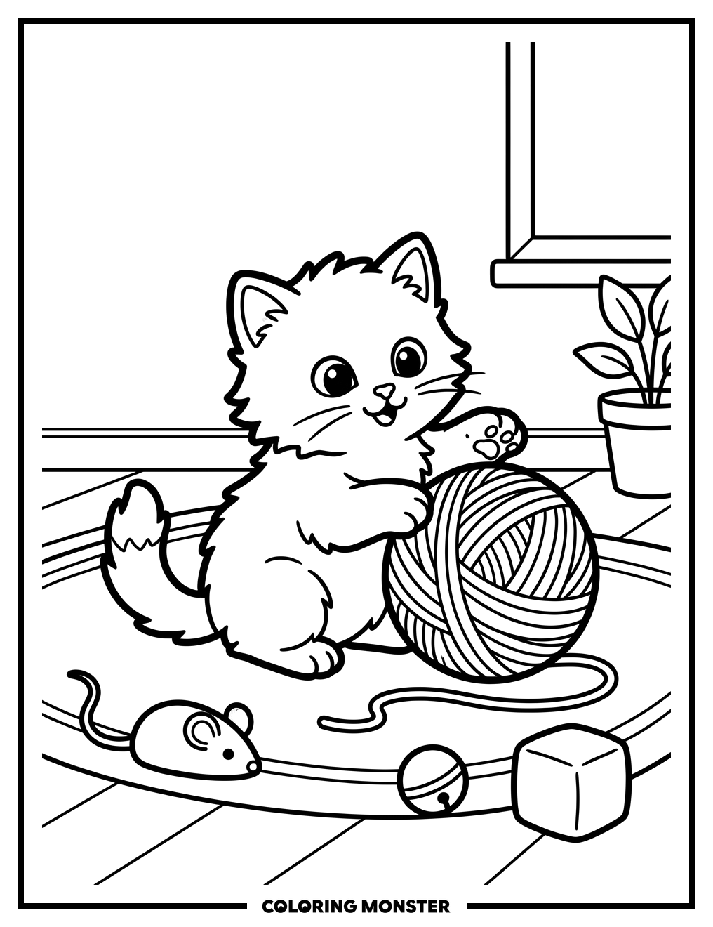 Kitten Playing With Yarn Coloring Page