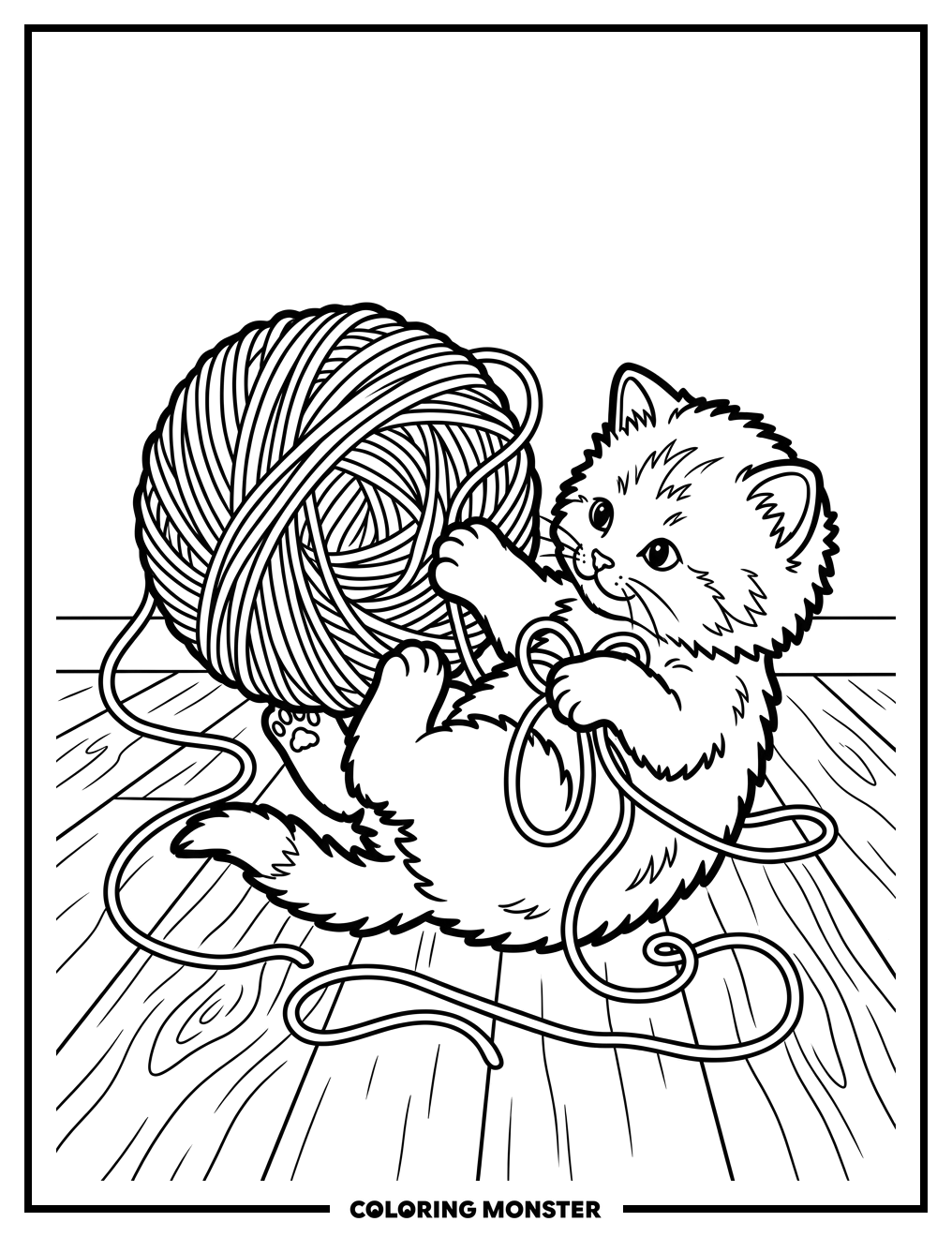 Kitten Playing With Yarn Coloring Page