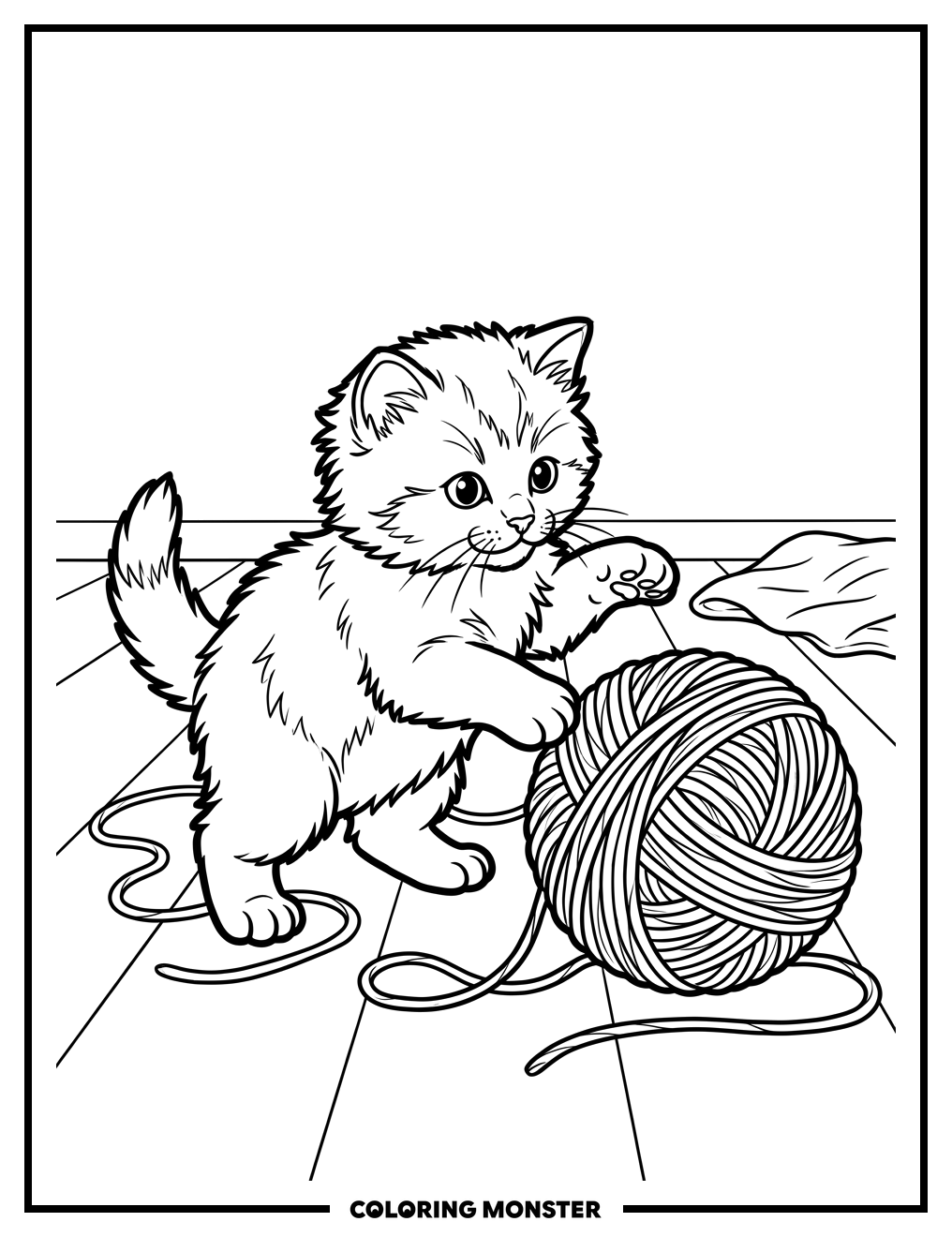 Kitten Playing with Yarn Coloring Page