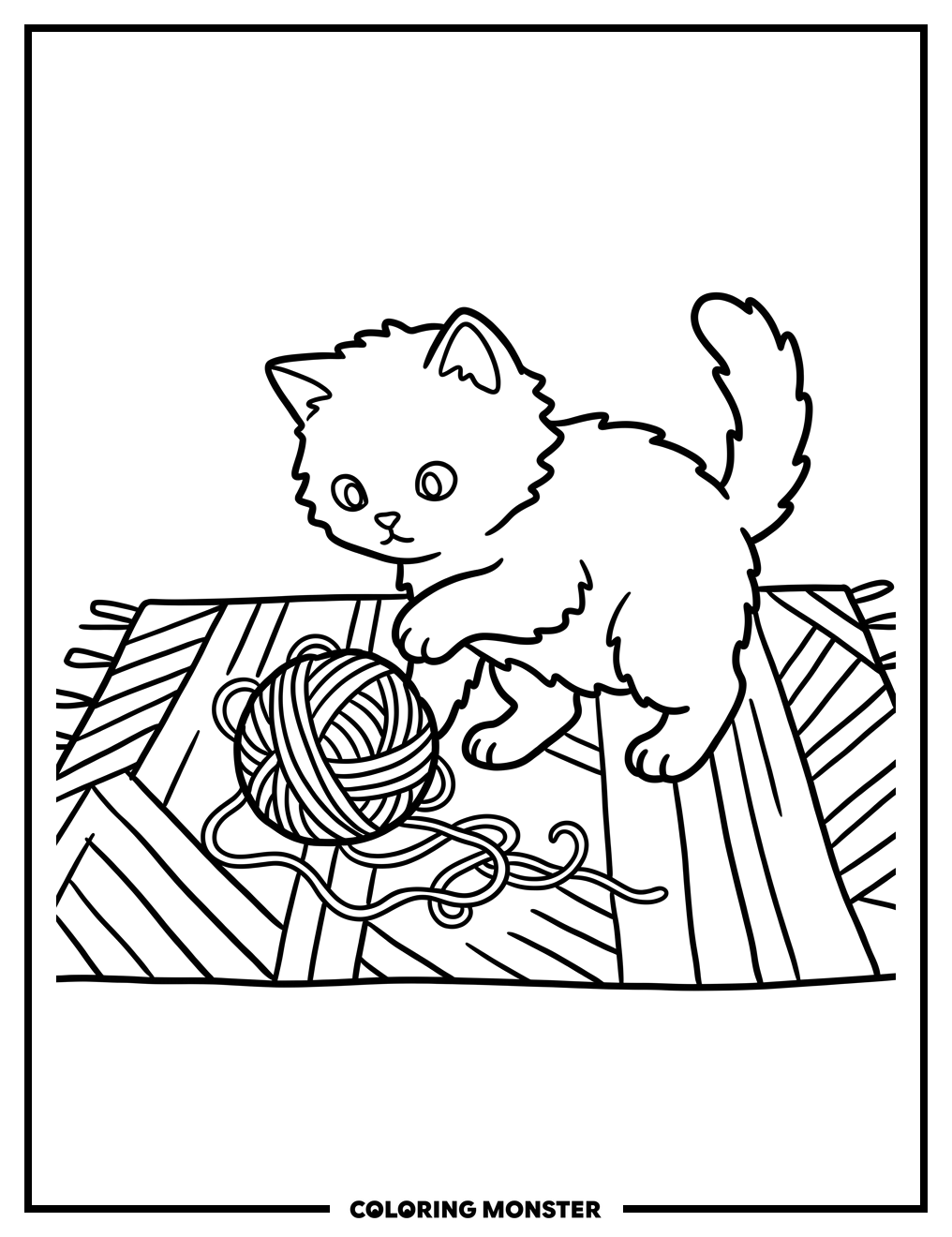 Kitten Playing With Yarn Ball Coloring Page
