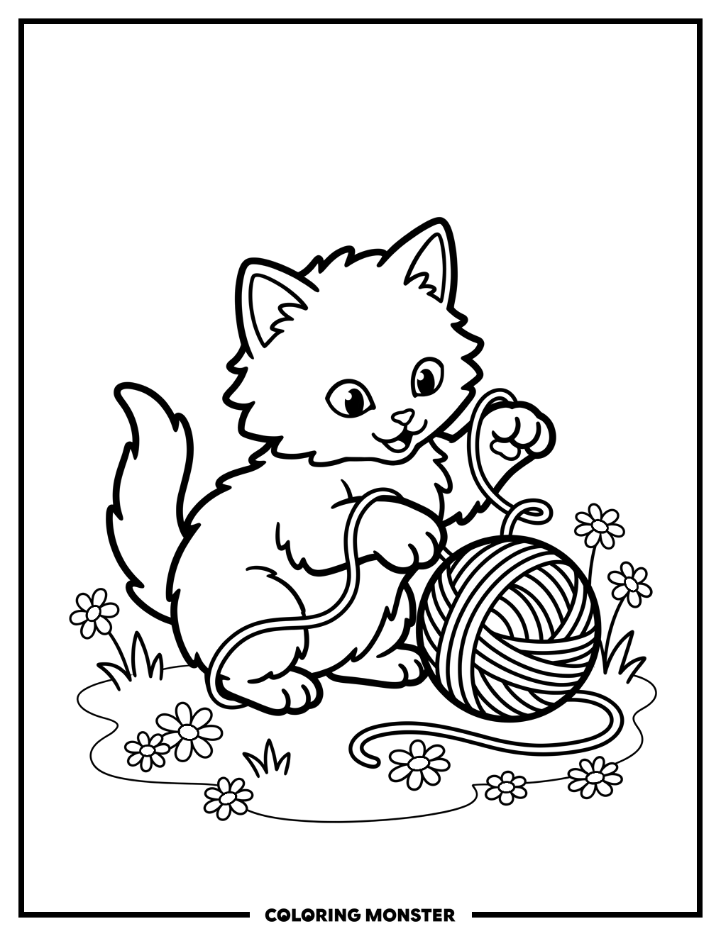 Kitten Playing with Yarn Coloring Page