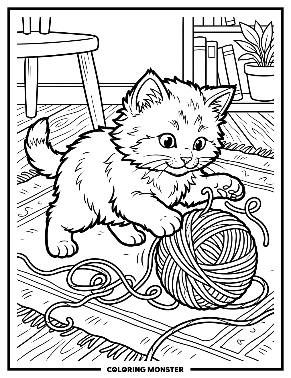 Kitten Playing With Yarn Coloring Page