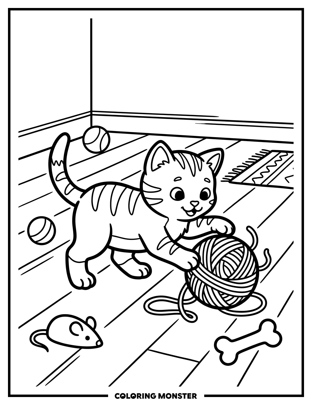 Kitten Plays With Yarn Coloring Page