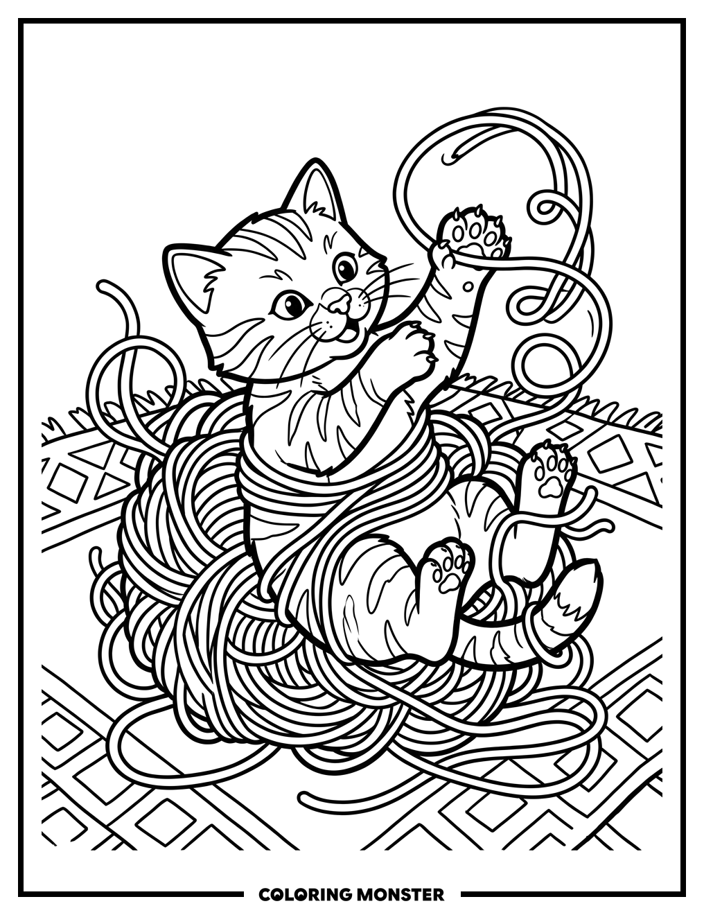 Kitten Plays With Yarn Coloring Page