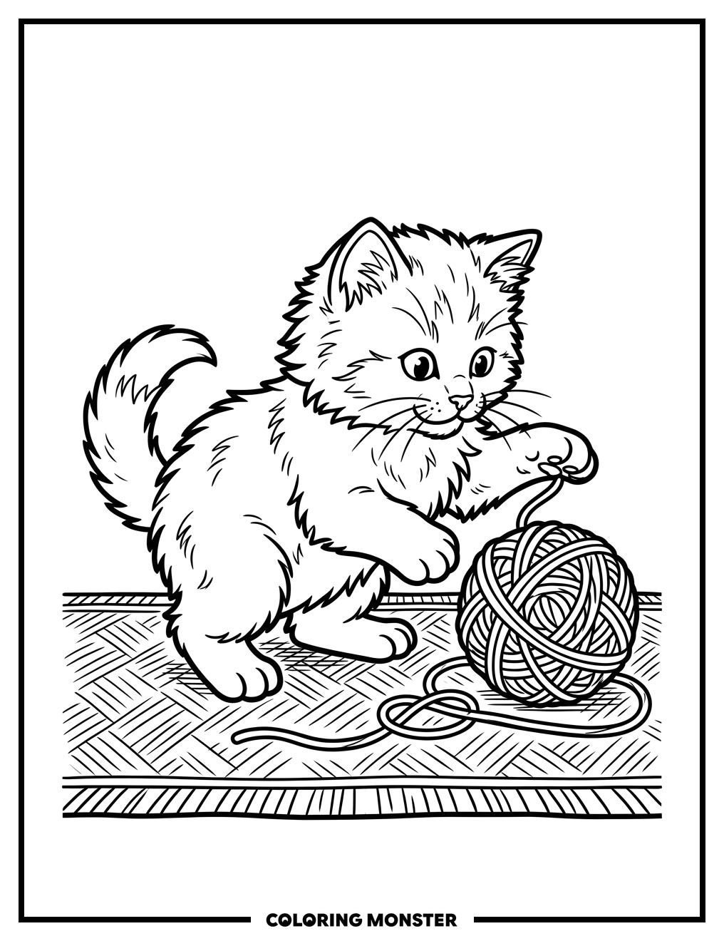 Kitten Plays With Yarn Coloring Page