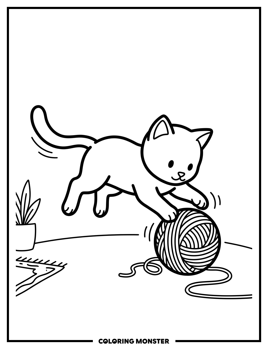 Kitten Pounces on Yarn Coloring Page