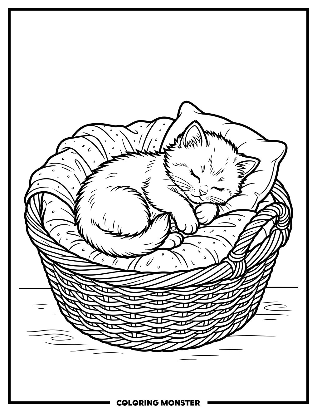 Kitten Sleeping in a Woven Basket