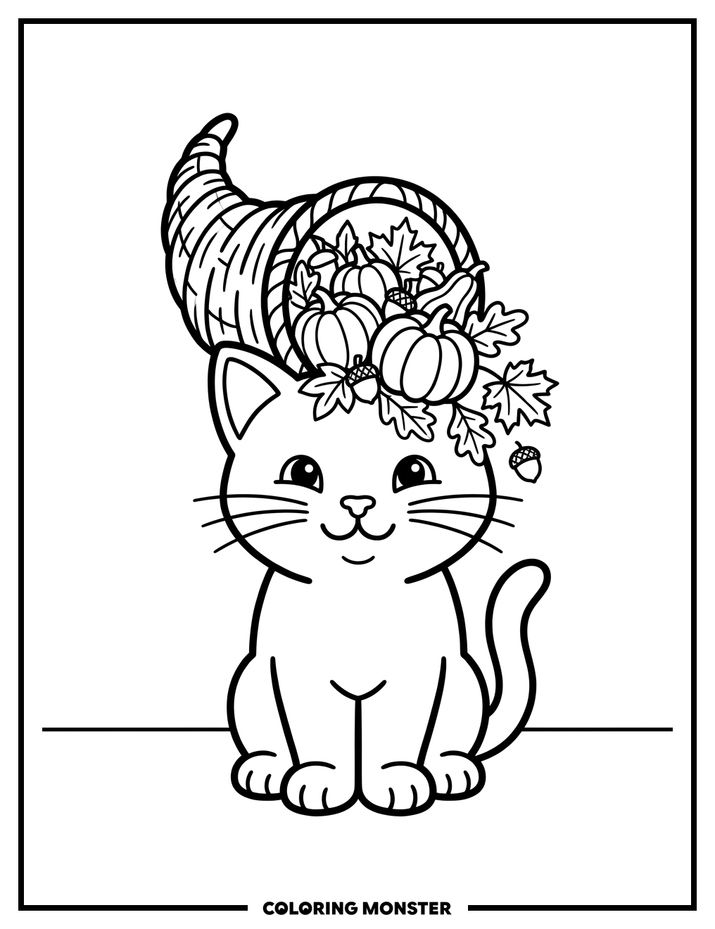 Kitten with Cornucopia Hat Coloring Page