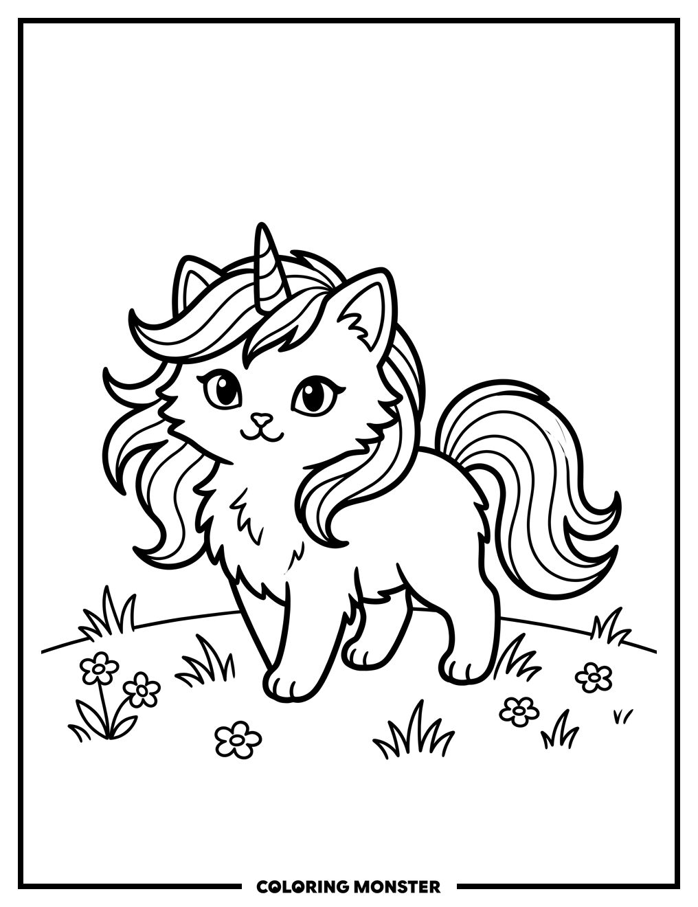 Kitten with Rainbow Mane Coloring Page