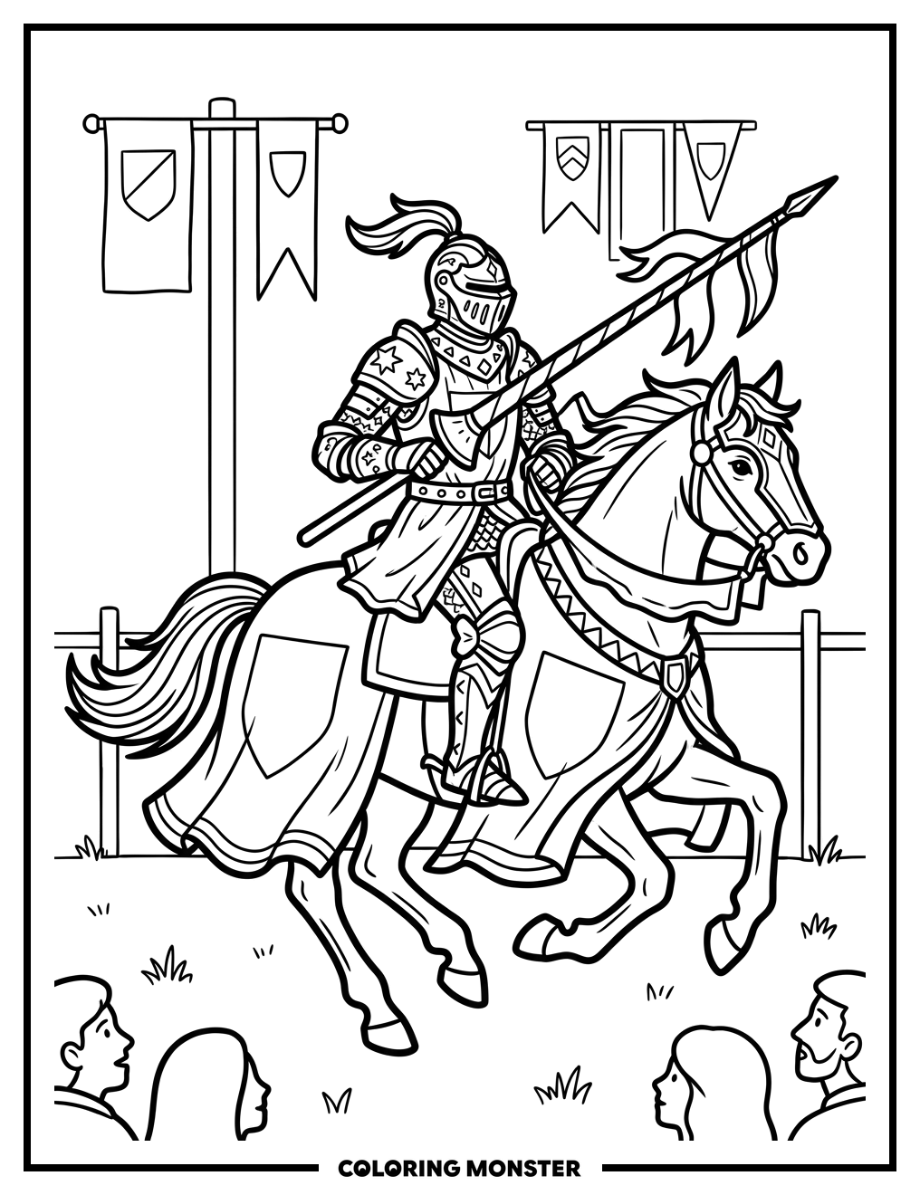 Knight Charging on Horseback Coloring Page