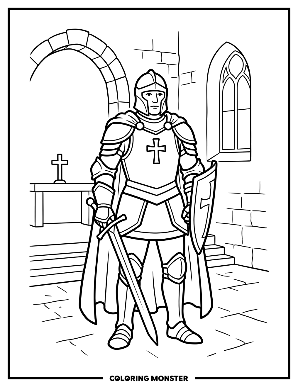 Knight in Church Coloring Page