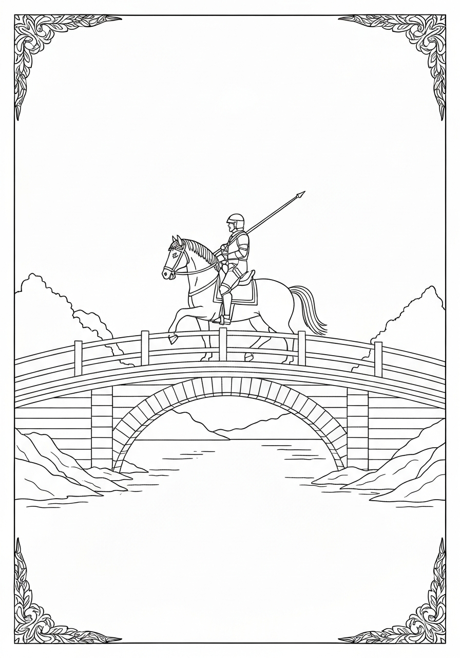 Knight On Horseback Crossing A Bridge