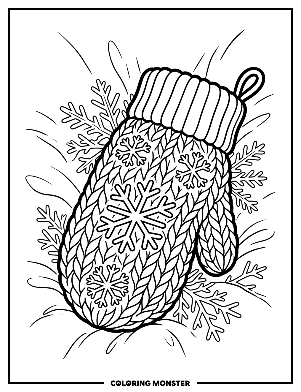 Knitted Mitten with Snowflakes Coloring Page