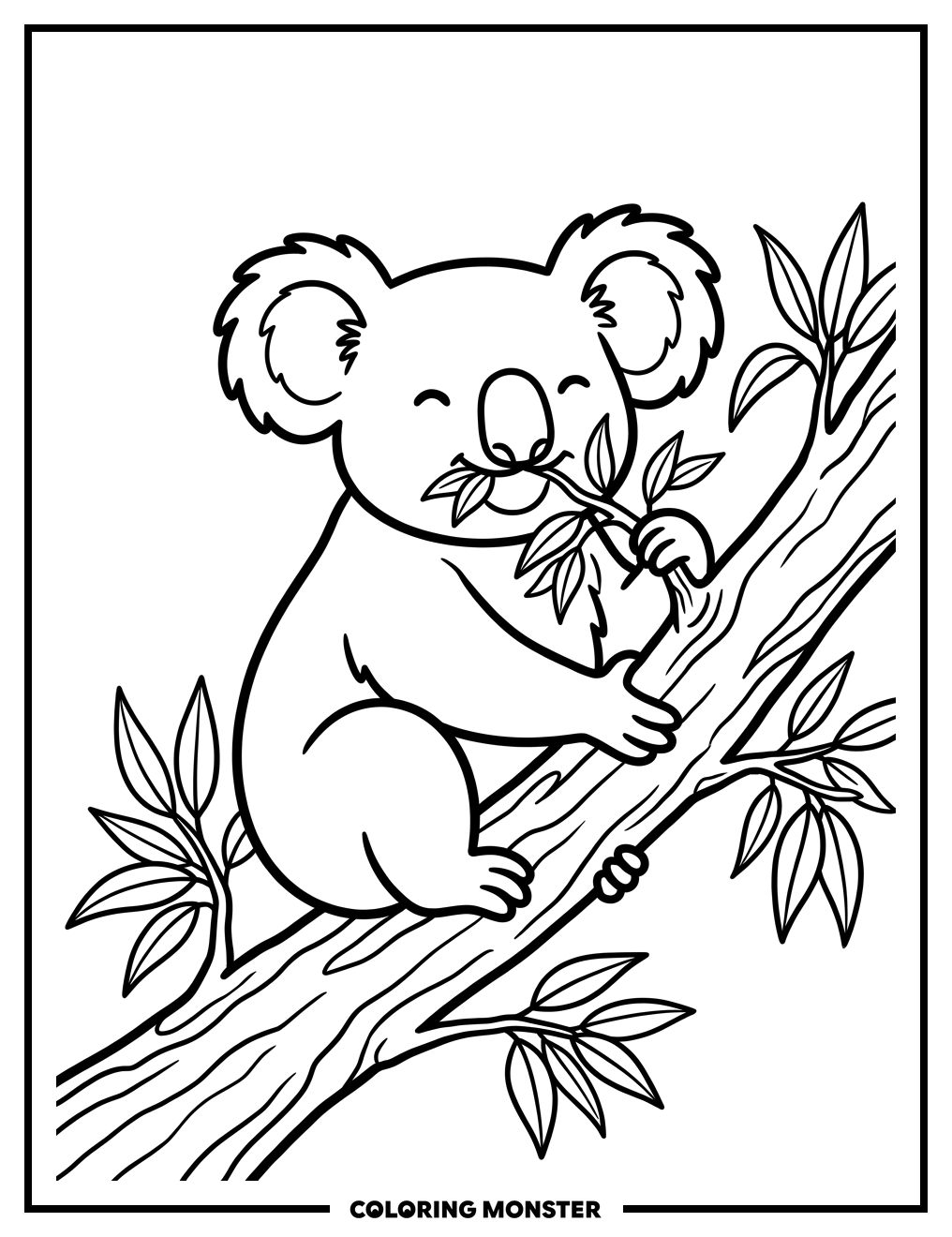 Koala Bear Eating Eucalyptus Leaves Coloring Page