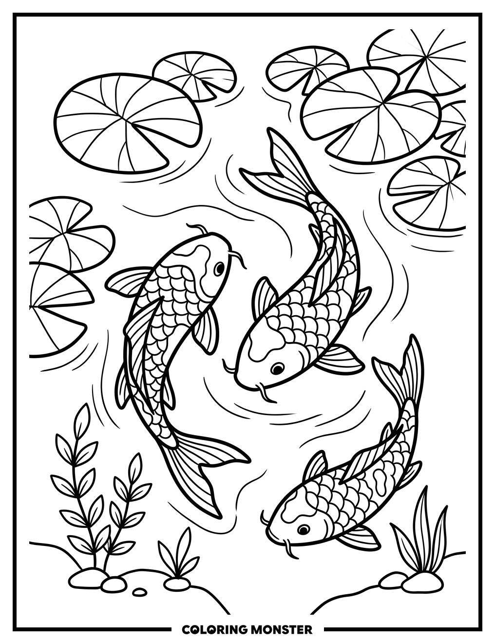 Koi Fish in Tranquil Pond Coloring Page