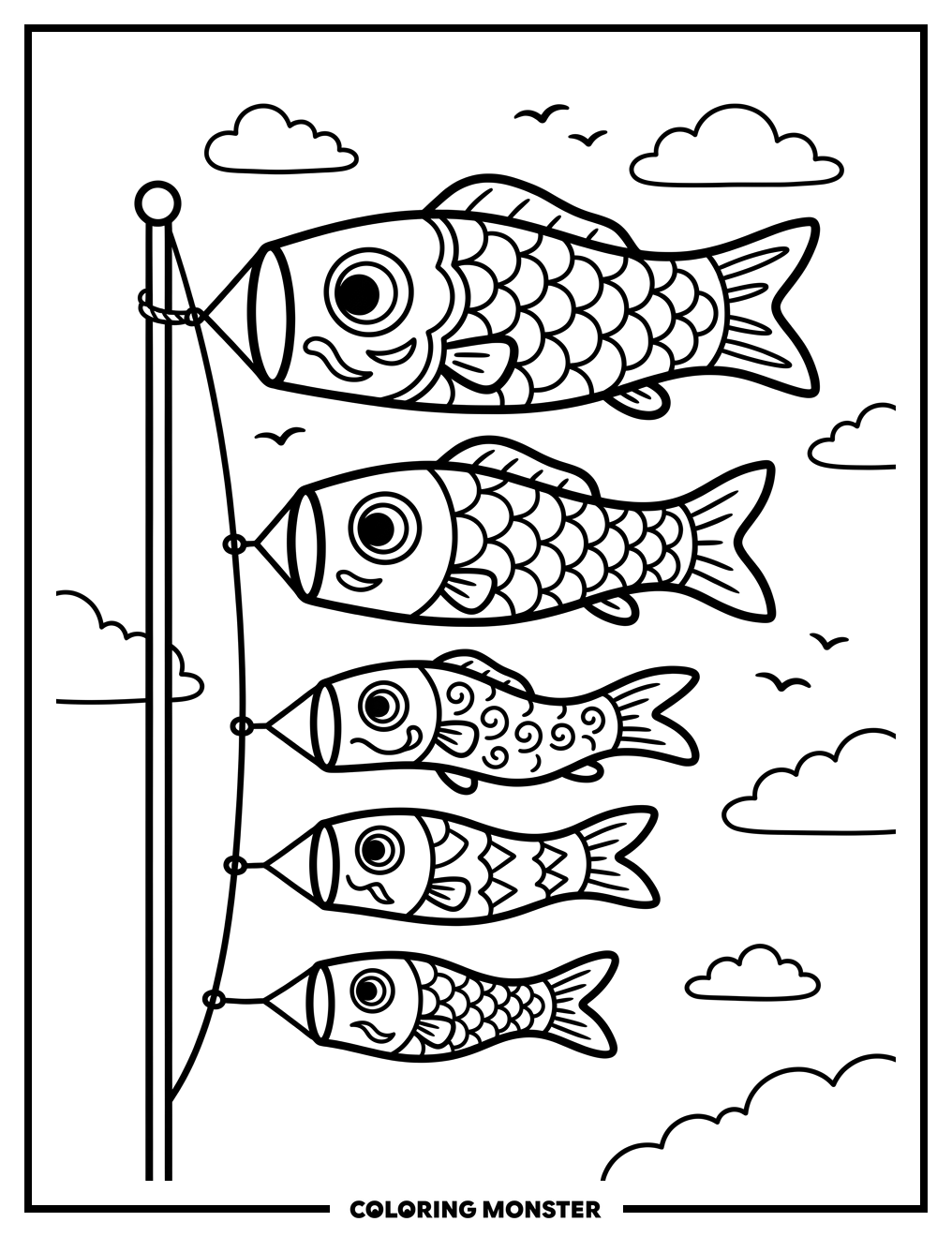 Koinobori Carp Streamers Coloring Page