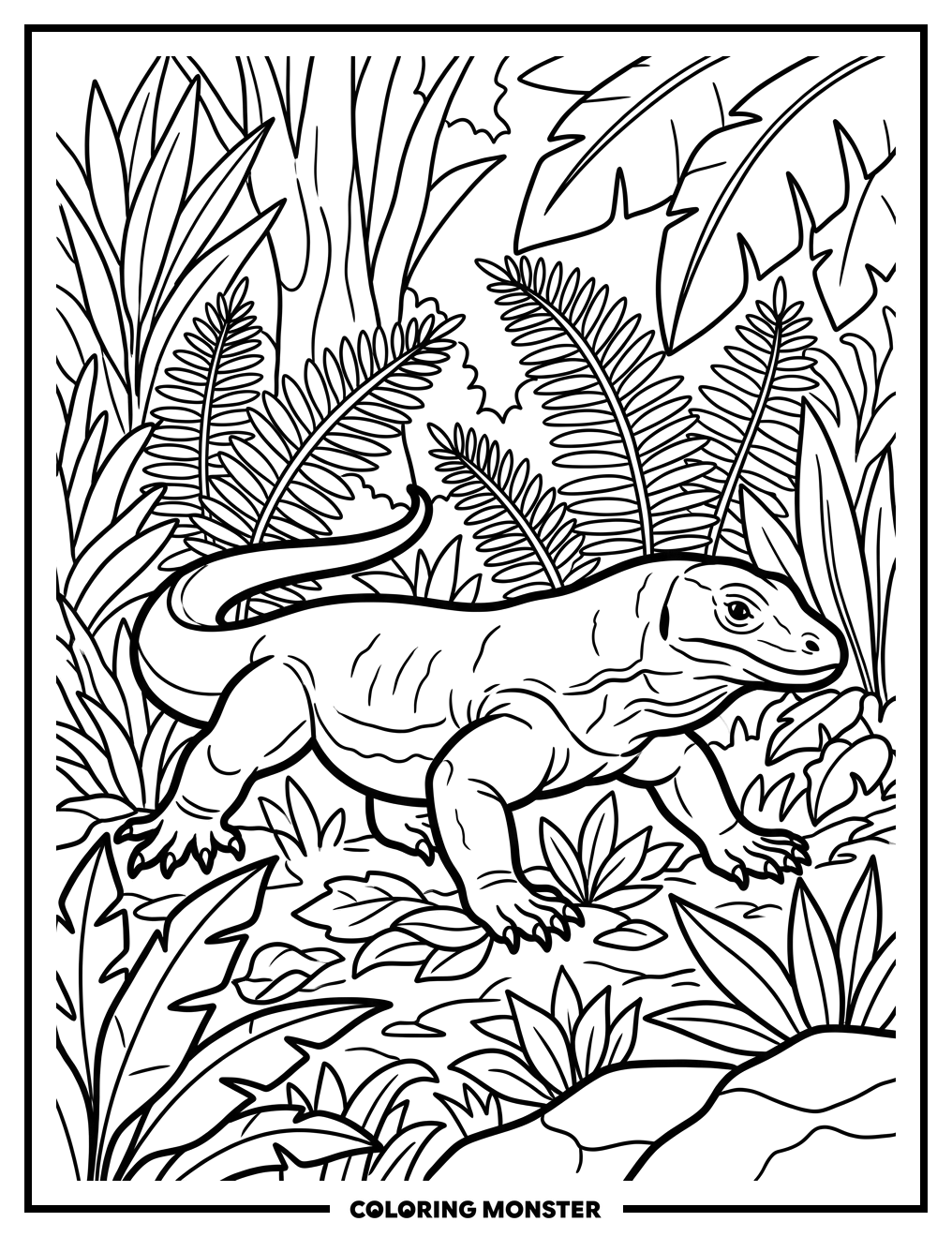 Komodo Dragon in Lush Jungle Coloring Page