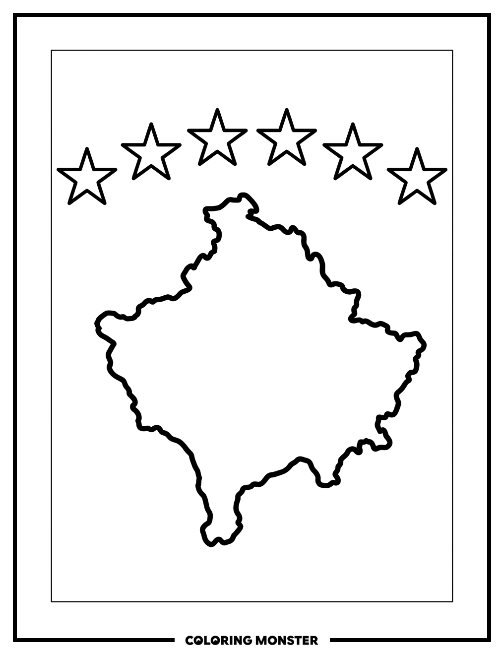 Kosovo Flag with Map Outline Coloring Page