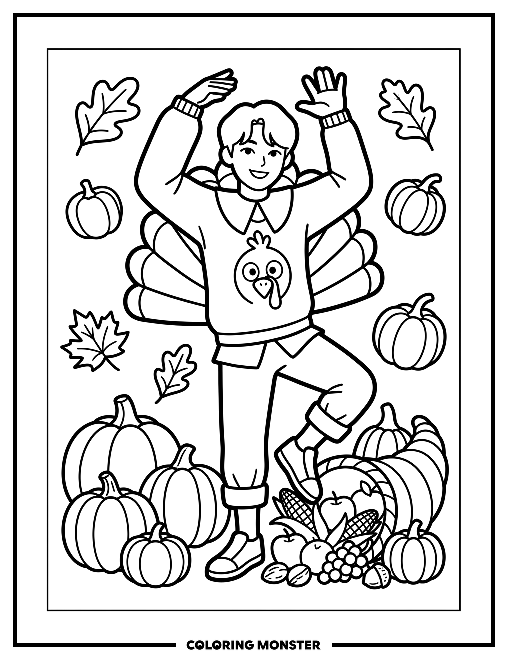 Kpop Idol's Thanksgiving Celebration Coloring Page