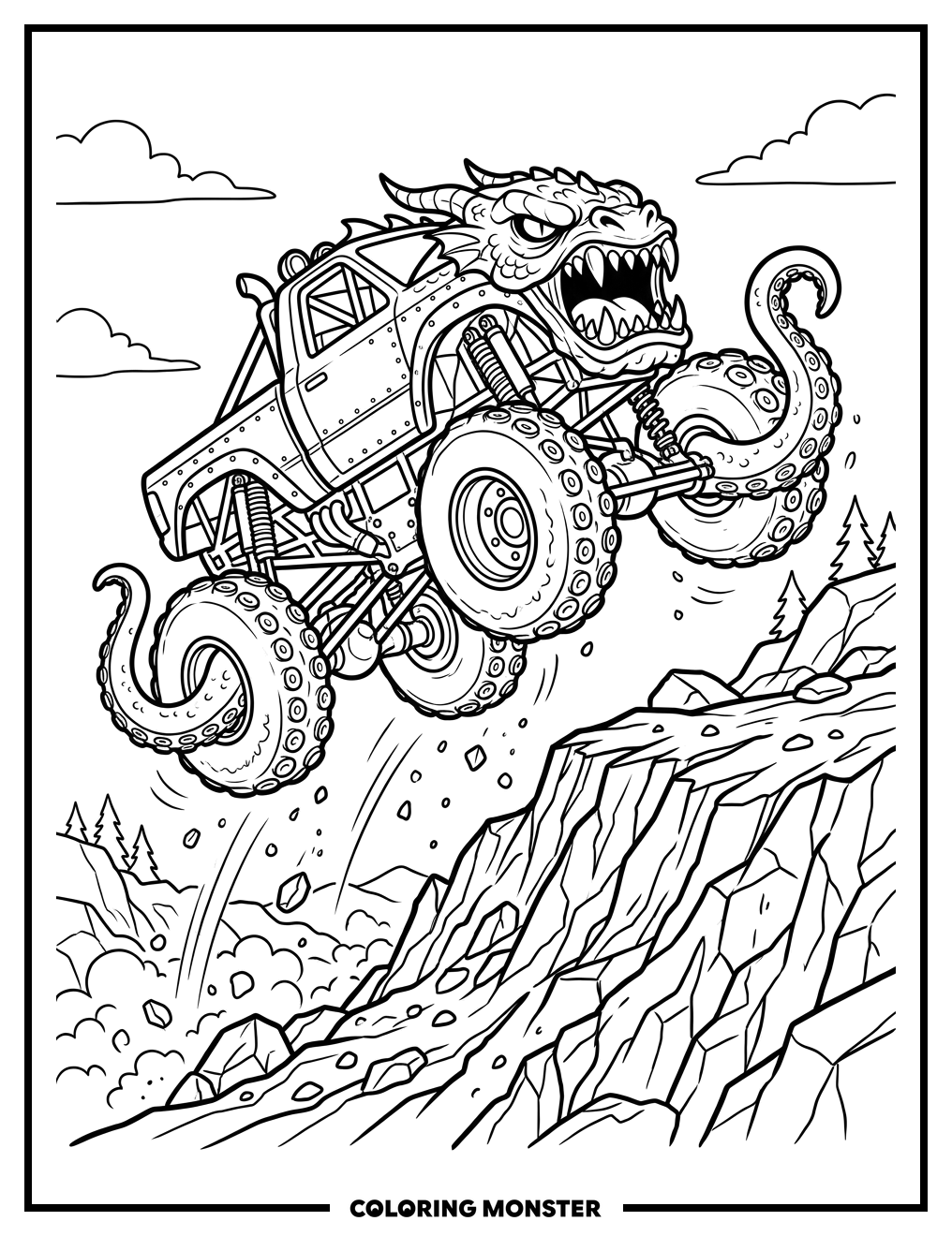 Kraken Monster Truck Launch Coloring Page