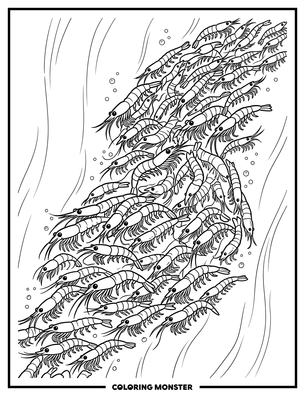 Krill School in Deep Blue Ocean Coloring Page
