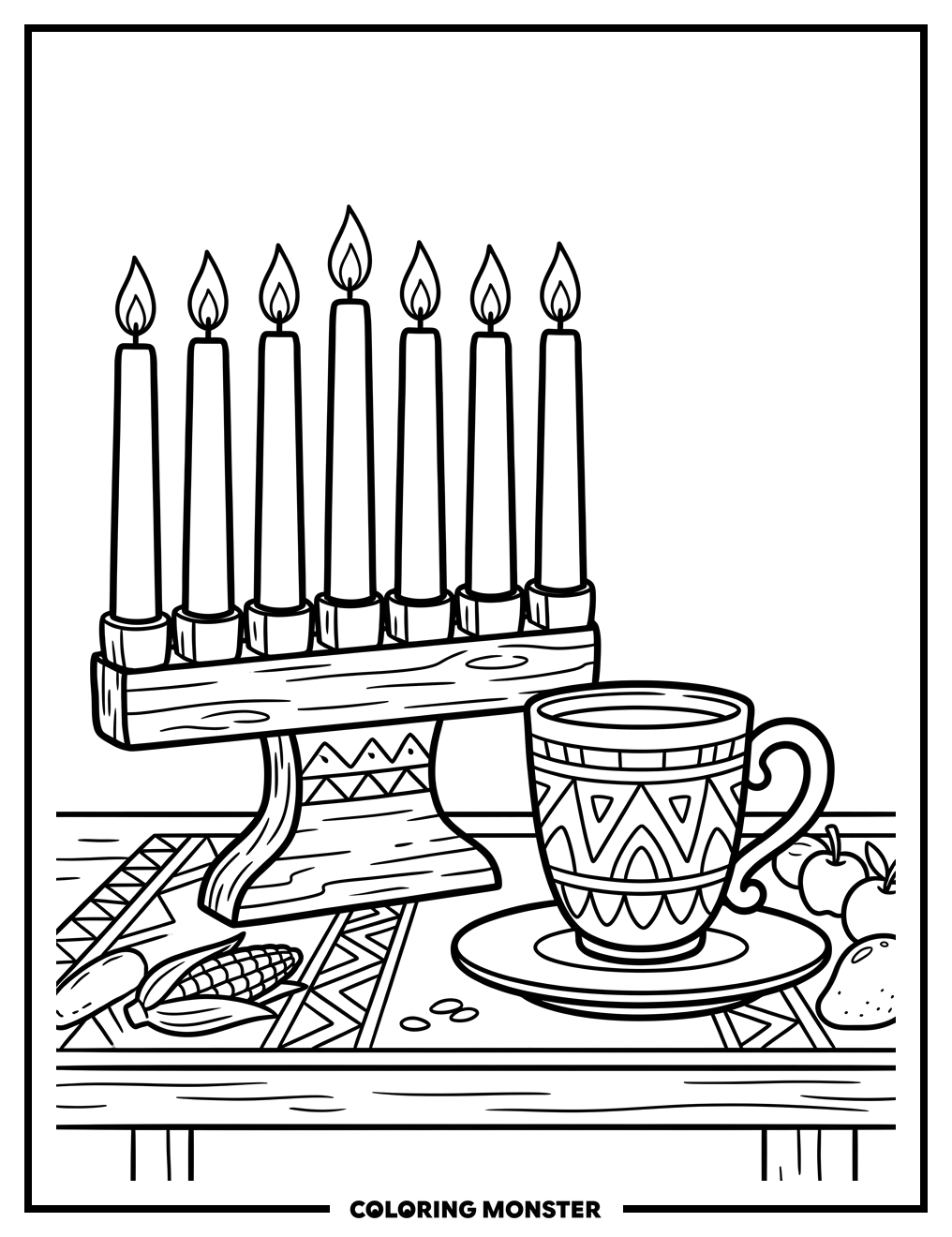 Kwanzaa Kinara and Unity Cup Coloring Page