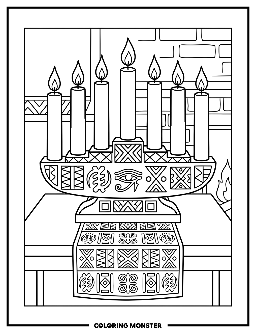 Kwanzaa Kinara With Seven Candles Coloring Page