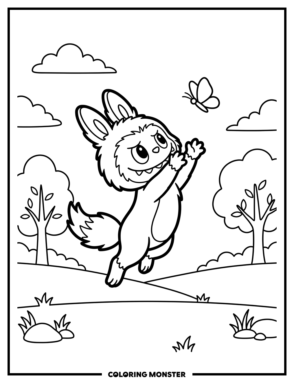 Lababu Chasing a Butterfly Coloring Page