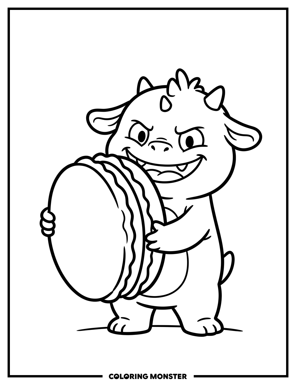Labubu Monster Holding a Big Macaron Coloring Page