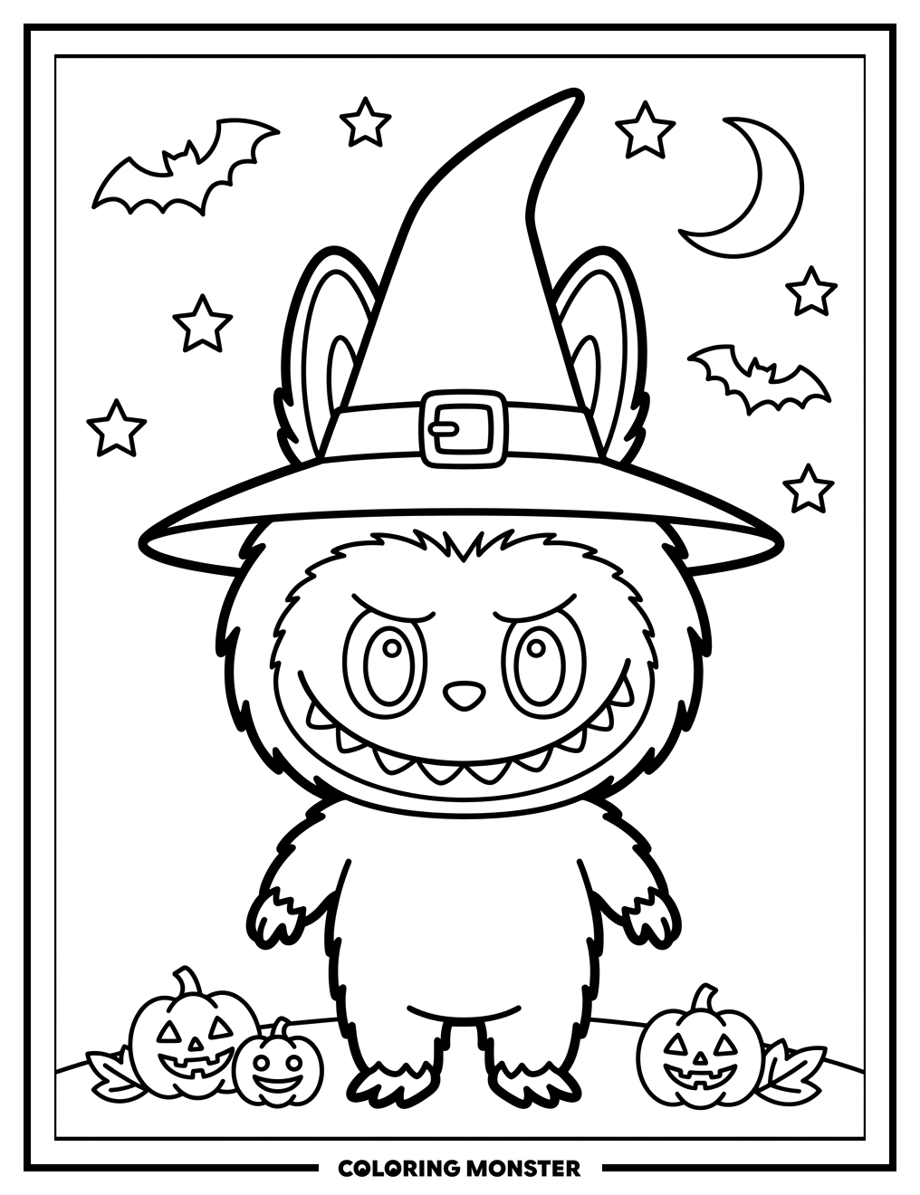 Labubu Witch Monster Smiling Coloring Page