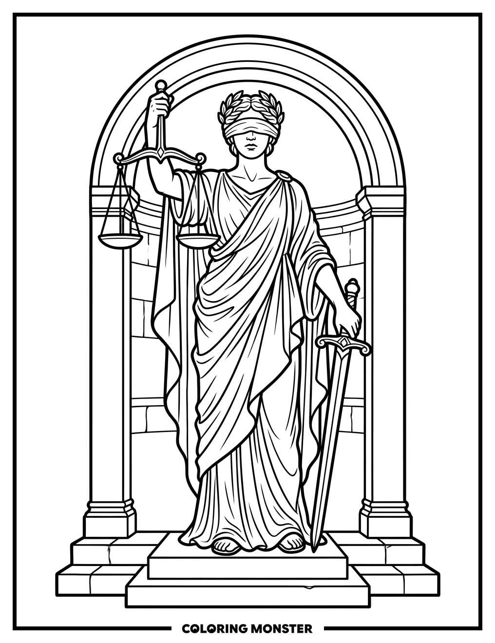Lady Justice Holding Scales Coloring Page