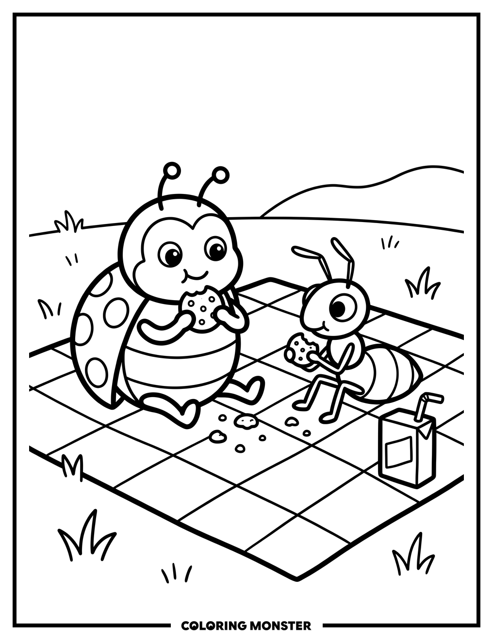 Ladybug and Ant Picnic Coloring Page