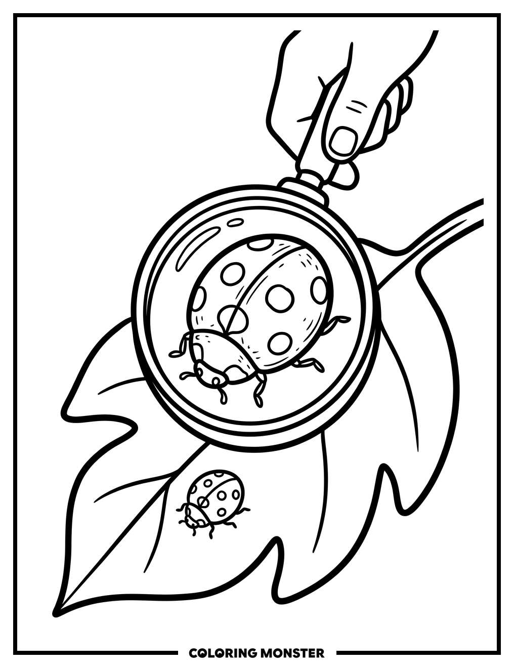 Ladybug Magnified on Leaf Coloring Page