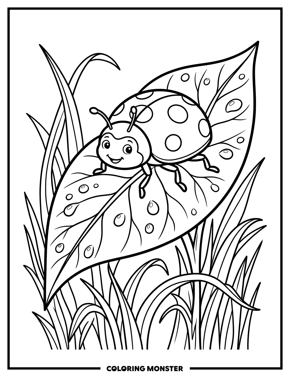 Ladybug on a Green Leaf Coloring Page