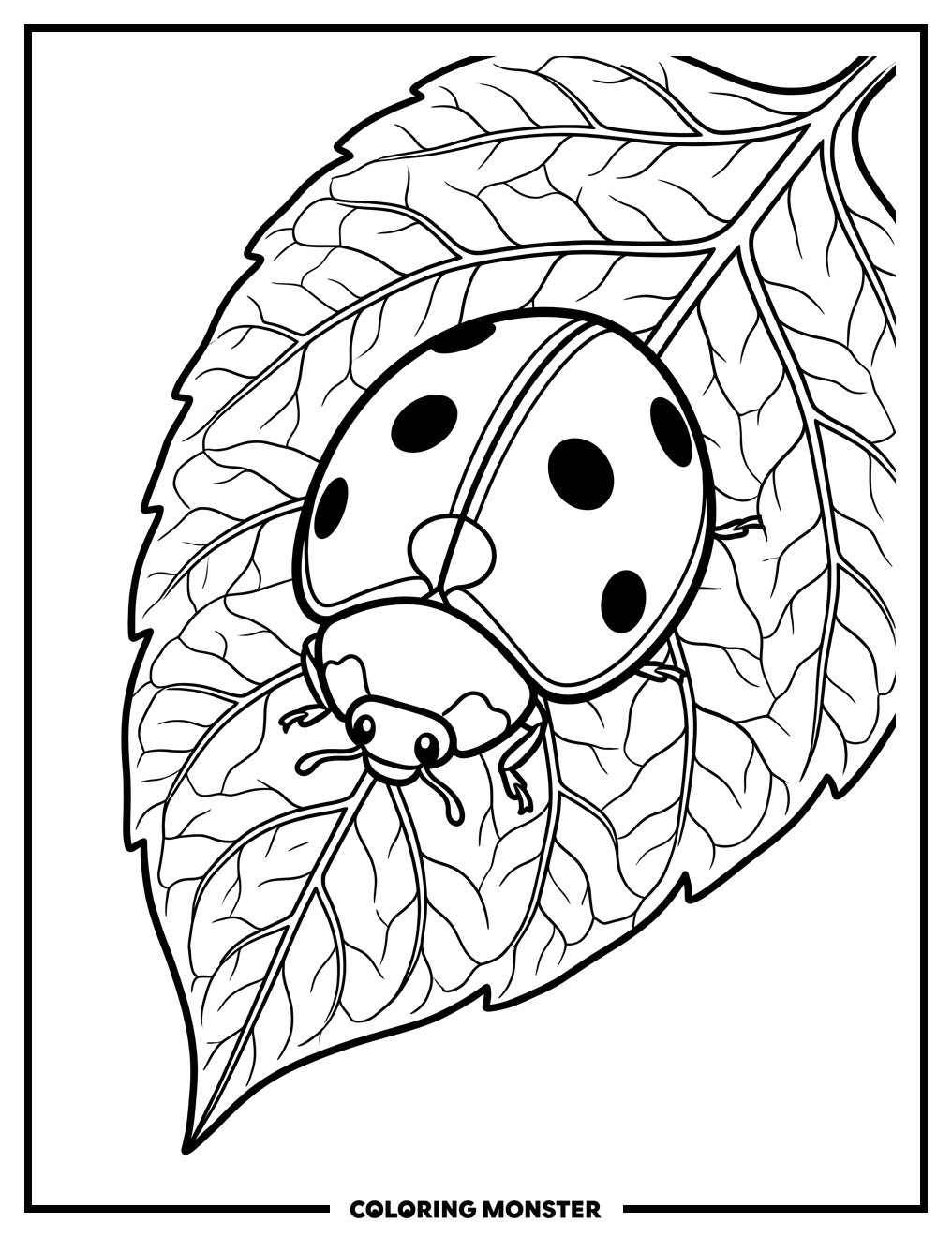 Ladybug on a Leaf Coloring Page