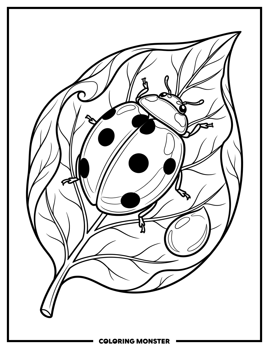 Ladybug on a Leaf Coloring Page