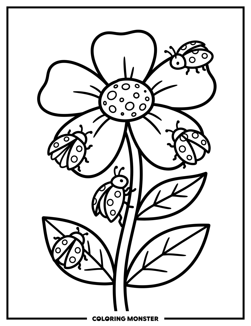 Ladybugs on a Cheerful Flower Coloring Page