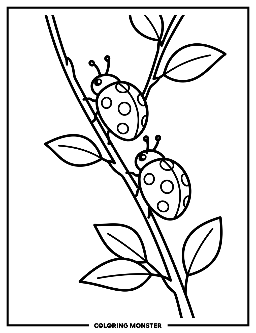 Ladybugs On A Plant Stem Coloring Page